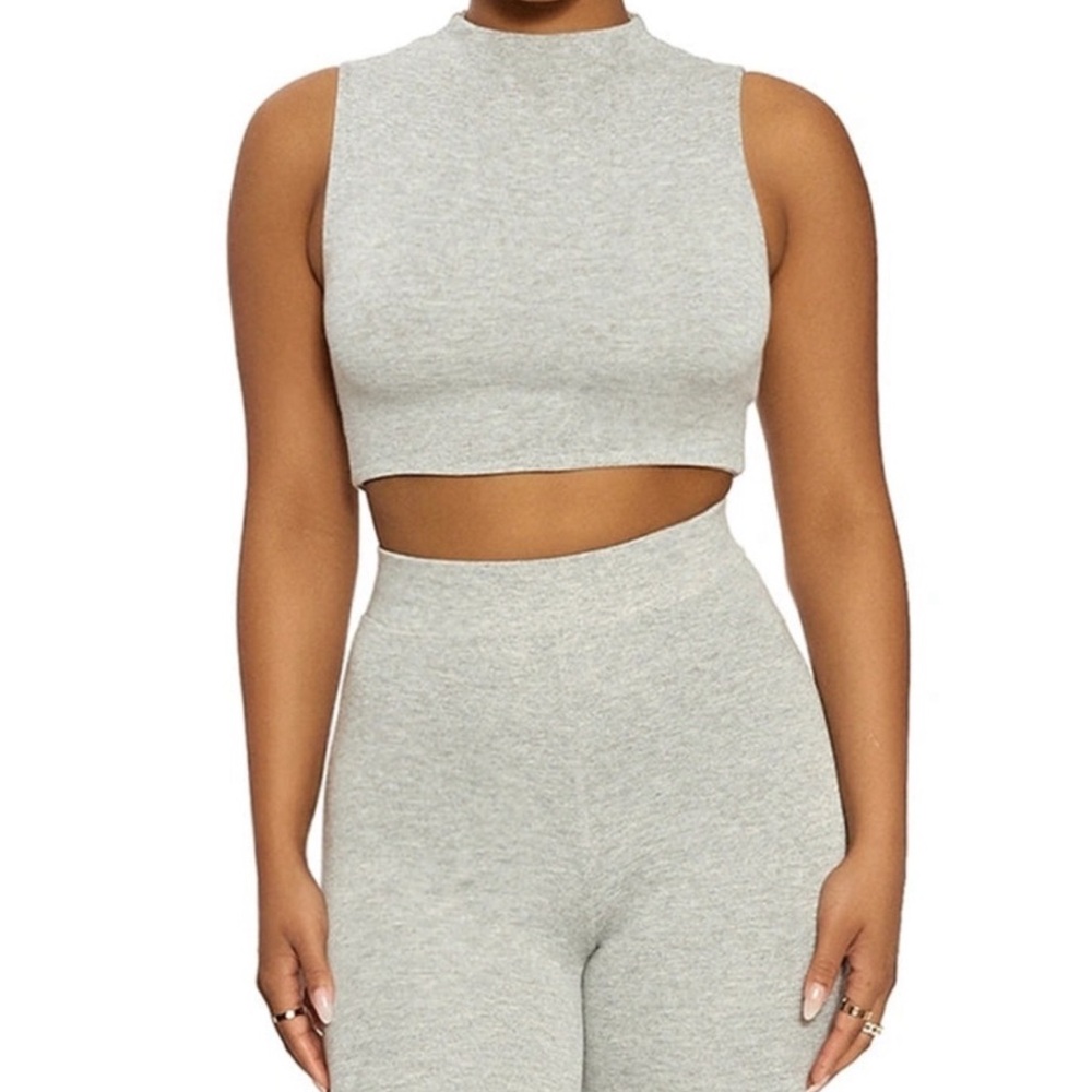 Naked Wardrobe Gray Sleeveless Crop Top
